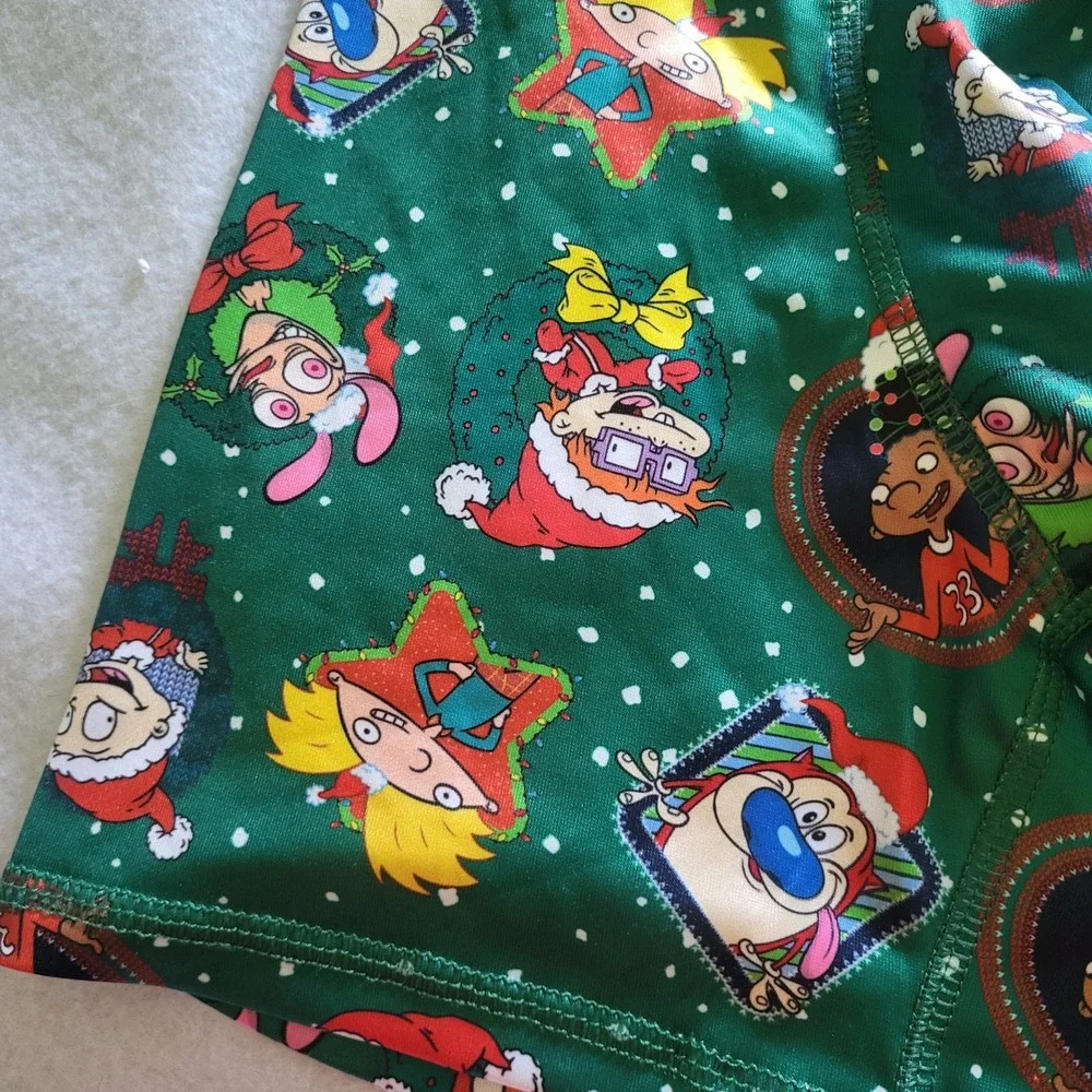 Nickelodeon Mens 90s Cartoons Christmas Boxer Briefs New Green Red Rugrats Large